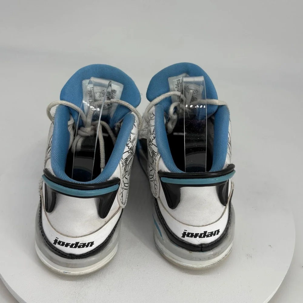 Jordan Dub Zero Kids Sneakers 1Y White Blue Black Laser Etched University Blue